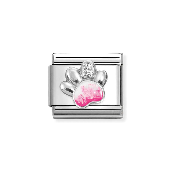 Nomination Classic Link Pink Paw Print with CZ Charm in Silver
