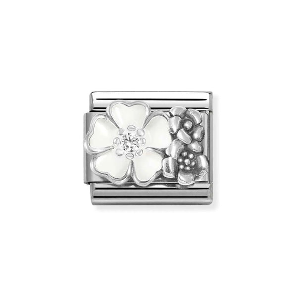 Nomination Classic Link White Flower with CZ Charm in Silver