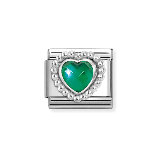Nomination Classic Link Faceted Green Cubic Zirconia Heart Charm in Silver