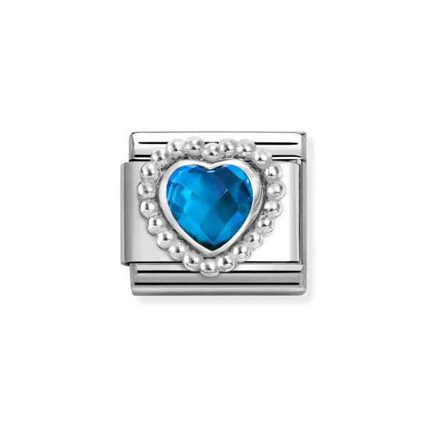 Nomination Classic Link Faceted Blue Cubic Zirconia Heart Charm in Silver