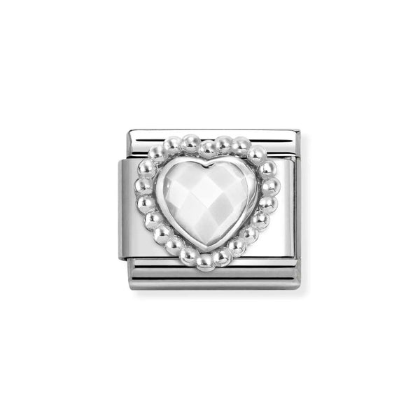 Nomination Classic Link Faceted White Cubic Zirconia Heart Charm in Silver