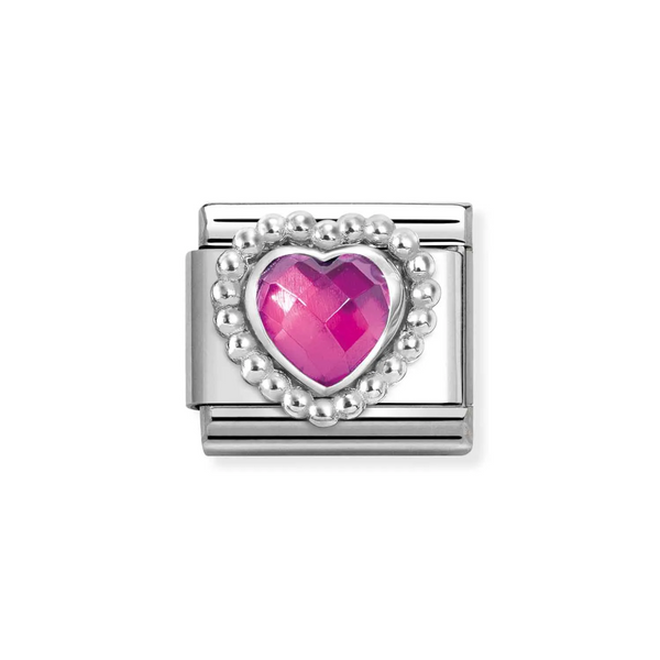 Nomination Classic Link Faceted Fuchsia Cubic Zirconia Heart Charm in Silver
