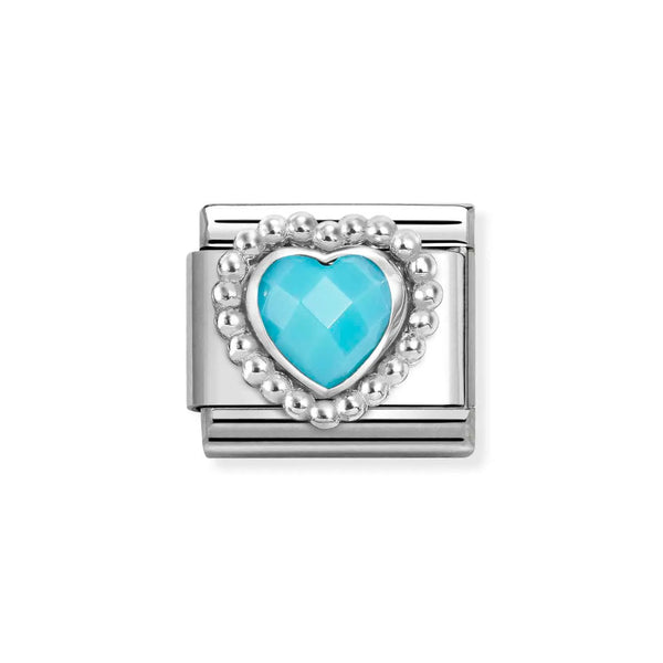 Nomination Classic Link Faceted Turquoise Heart Charm in Silver