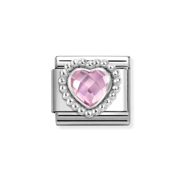 Nomination Classic Link Faceted Pink CZ Heart Charm in Silver