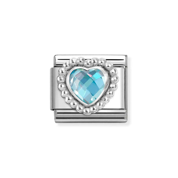 Nomination Classic Link Faceted Light Blue CZ Heart Charm in Silver