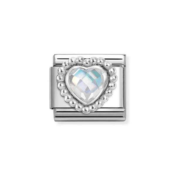 Nomination Classic Link Faceted White CZ Heart Charm in Silver