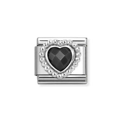 Nomination Classic Link Faceted Black CZ Heart Charm in Silver