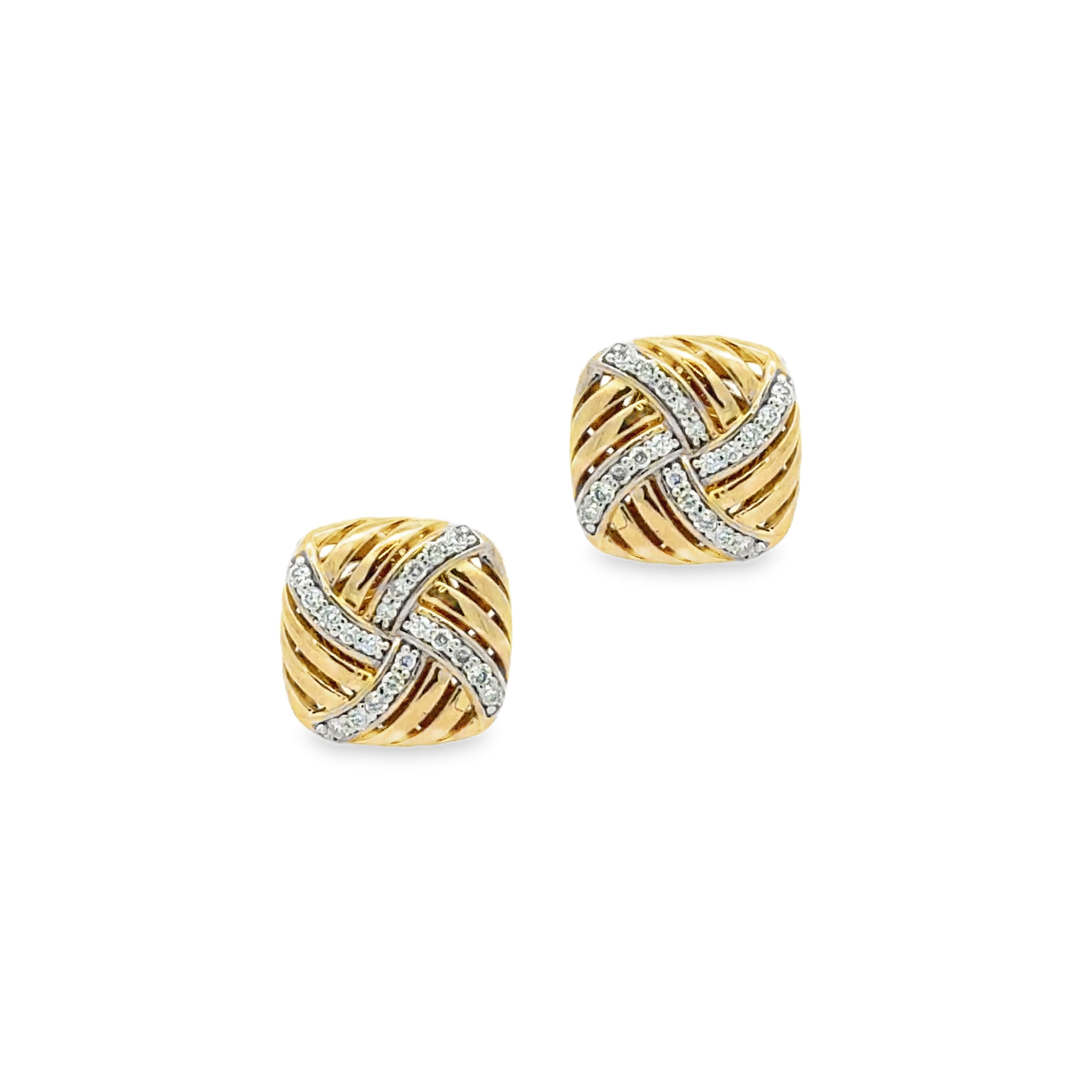 9ct Yellow Gold Diamond Square Stud Earrings
