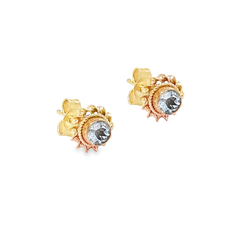9ct Gold 4mm Aquamarine Stud Earrings side