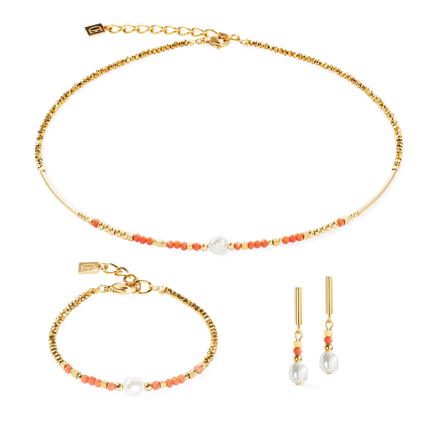 Coeur De Lion Necklace Sunset Pearl Gold-Coral