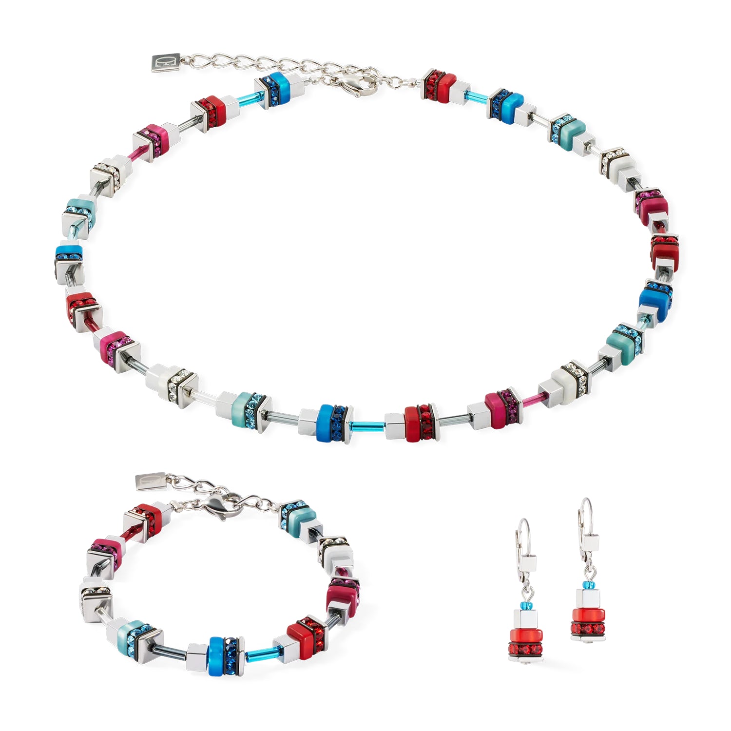Coeur De Lion Necklace Modern Future Cube Blue-Red set