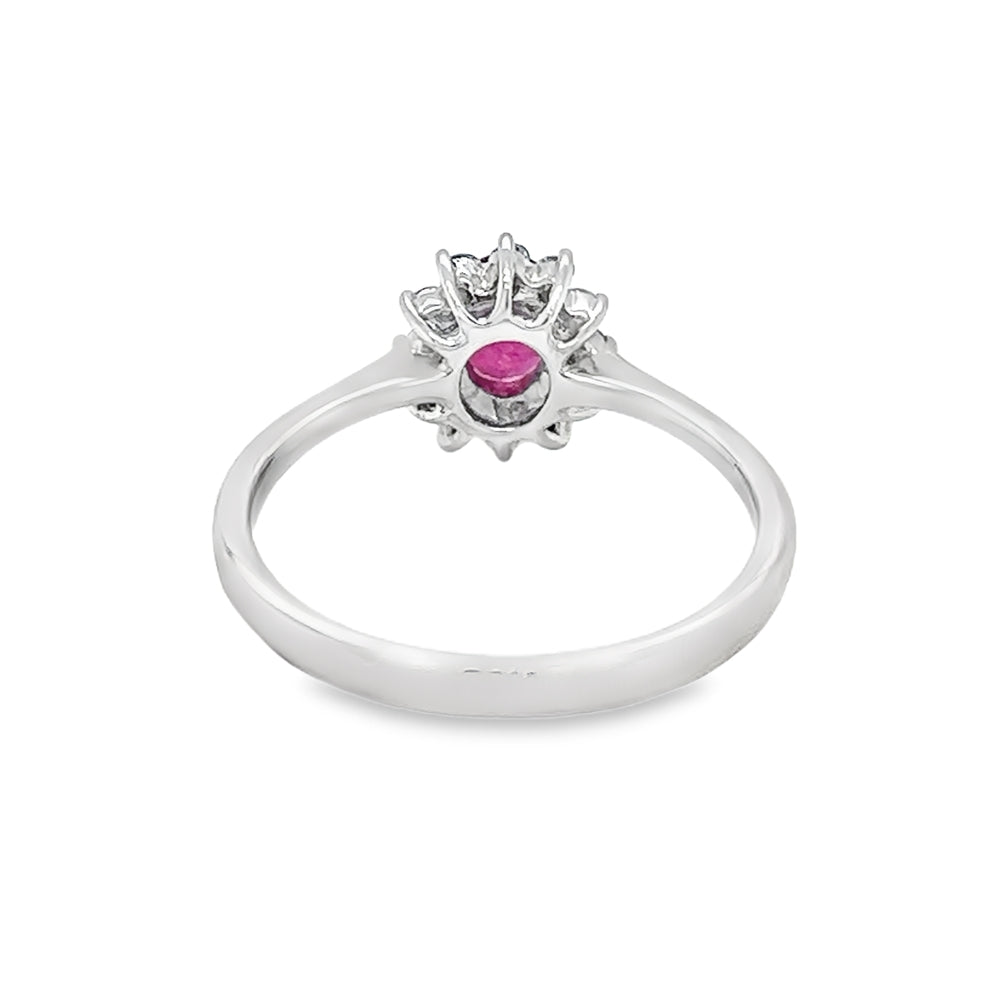18ct White Gold Oval Ruby & Diamond Cluster Ring rear