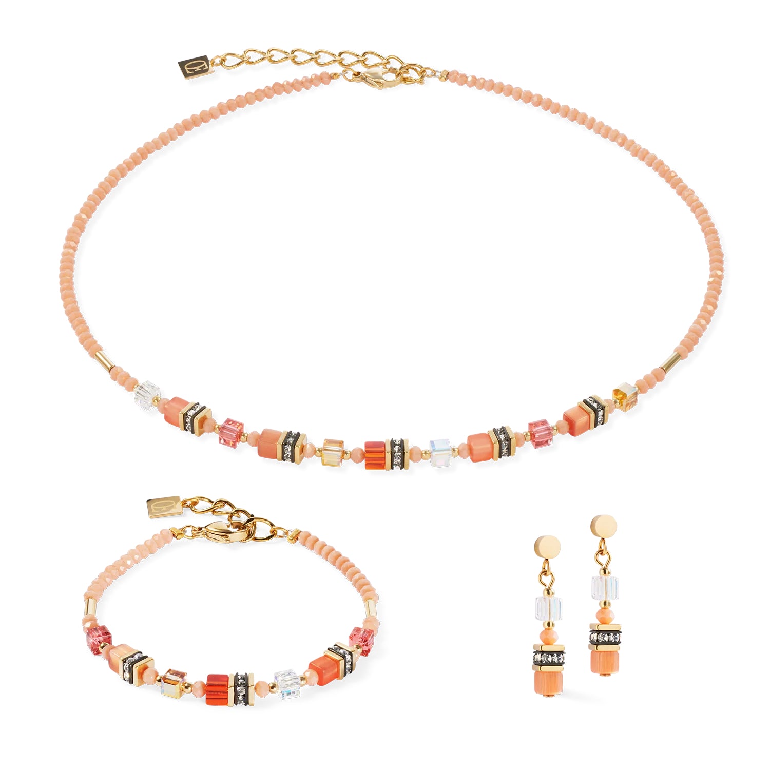 Coeur De Lion Mini Cubes Necklace Orange SET