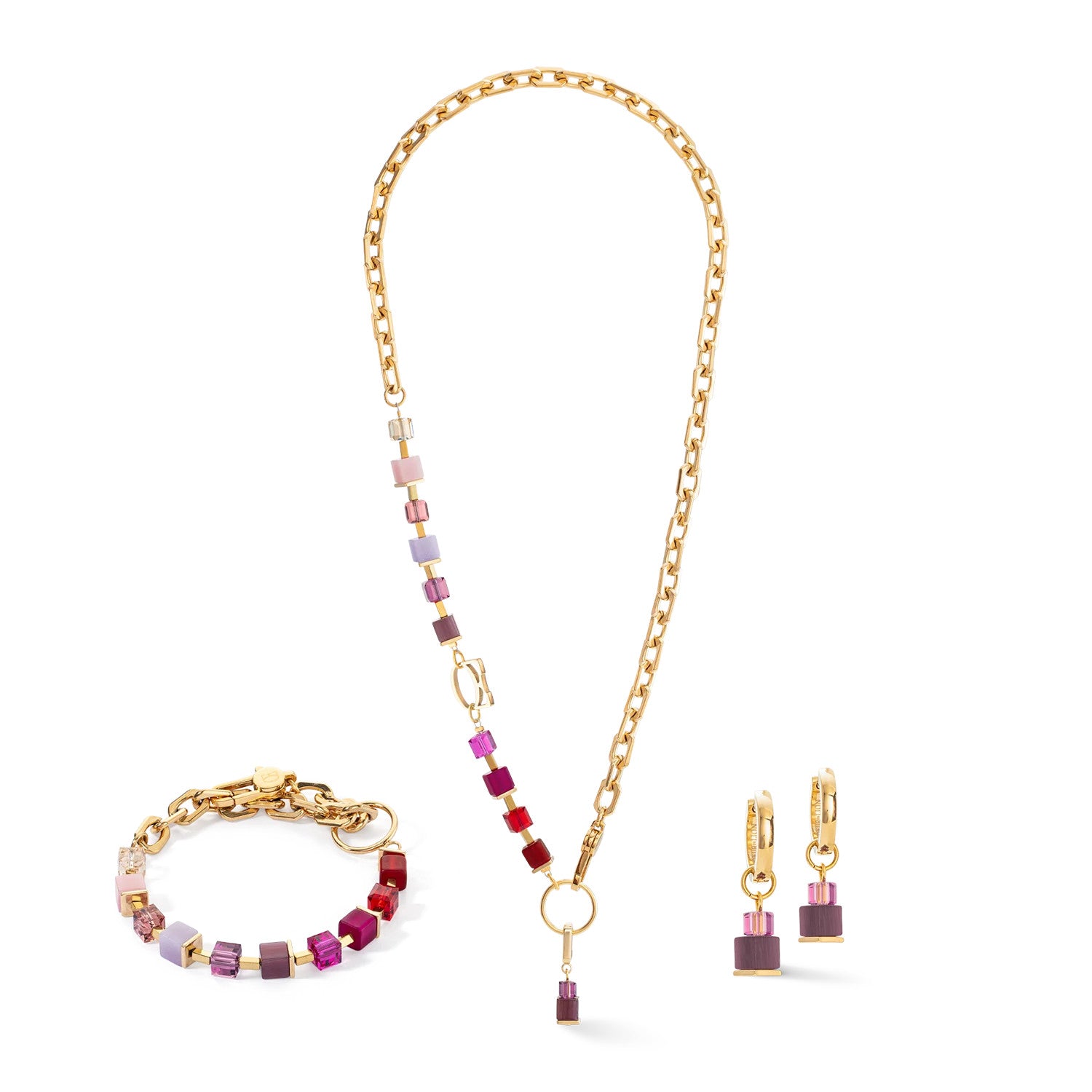 Coeur De Lion Necklace Cube Fushion Charm Gold-Red set