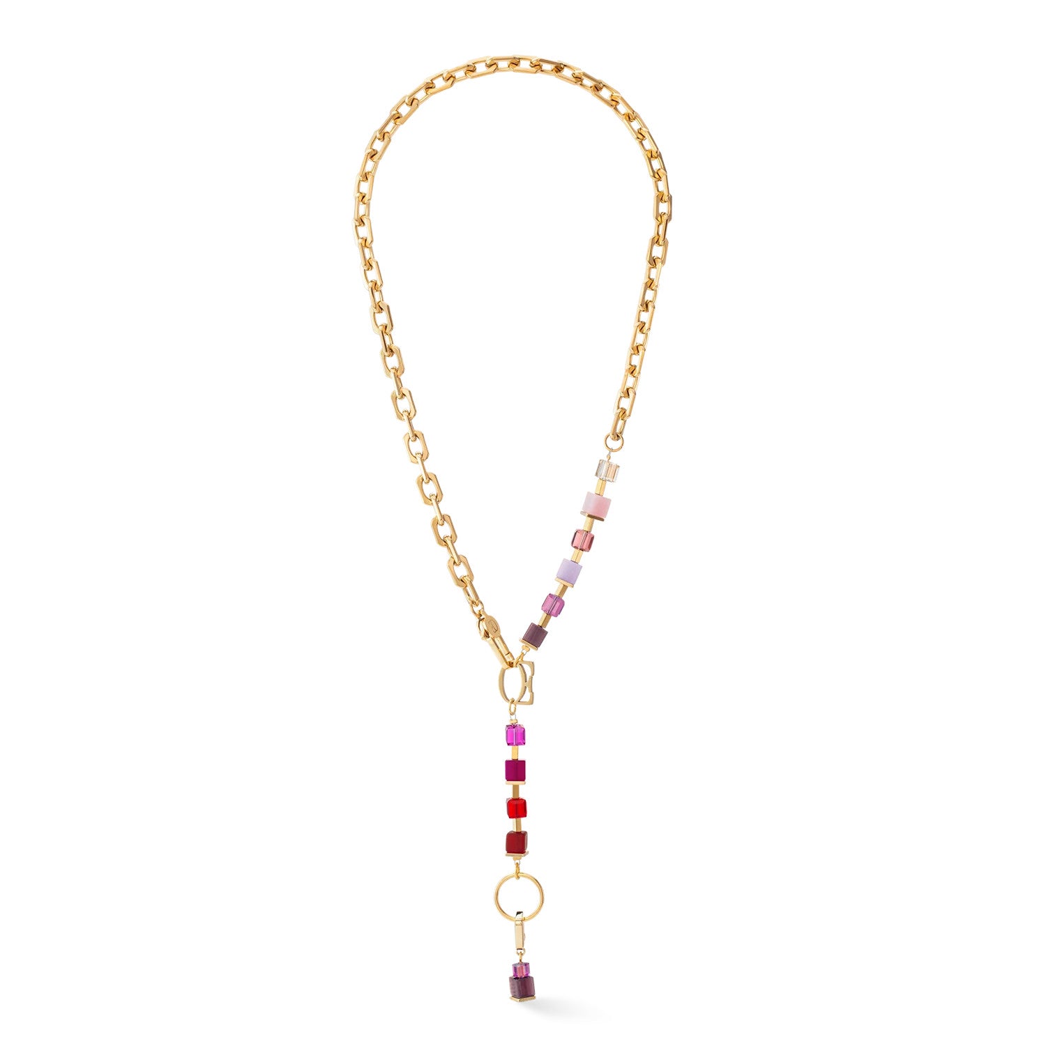 Coeur De Lion Necklace Cube Fushion Charm Gold-Red wear 2