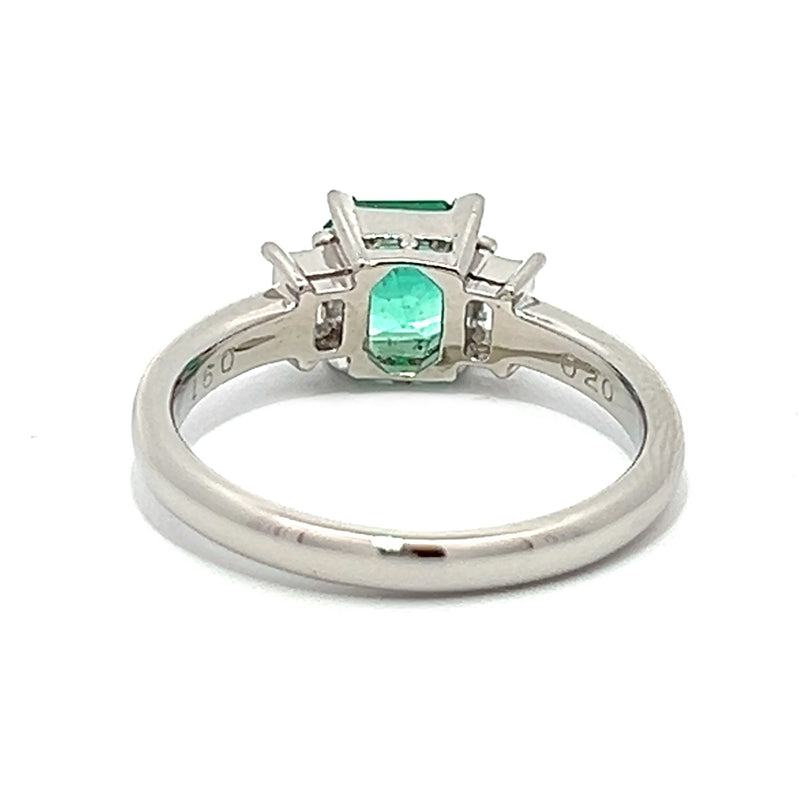Emerald & Diamond 3 Stone Ring Platinum rear