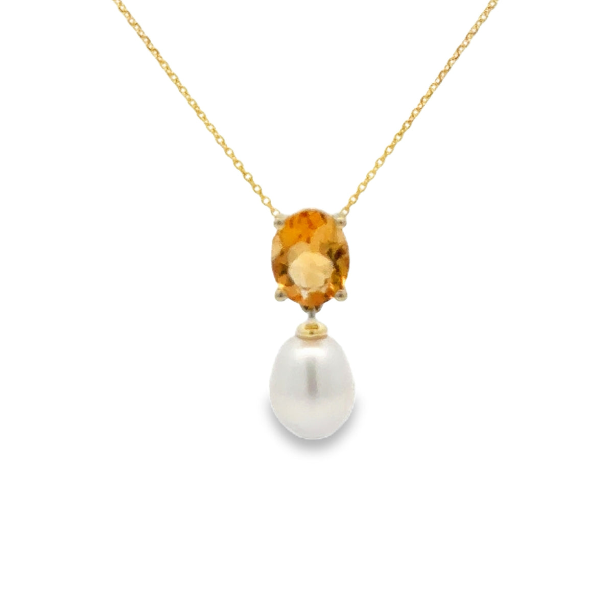 9ct Gold Claw Set Oval Citrine & Freshwater Pearl Pendant