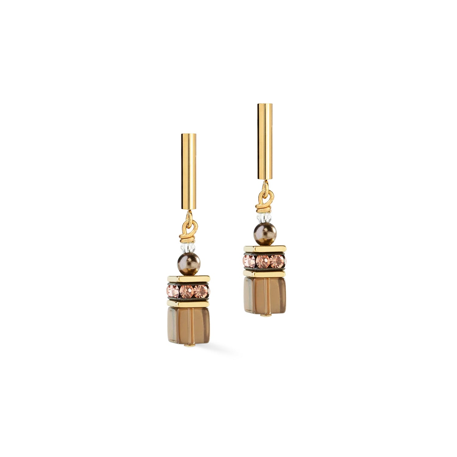 Coeur De Lion GeoCUBE® Precious Fusion Pearls Earrings Mocha Mousse