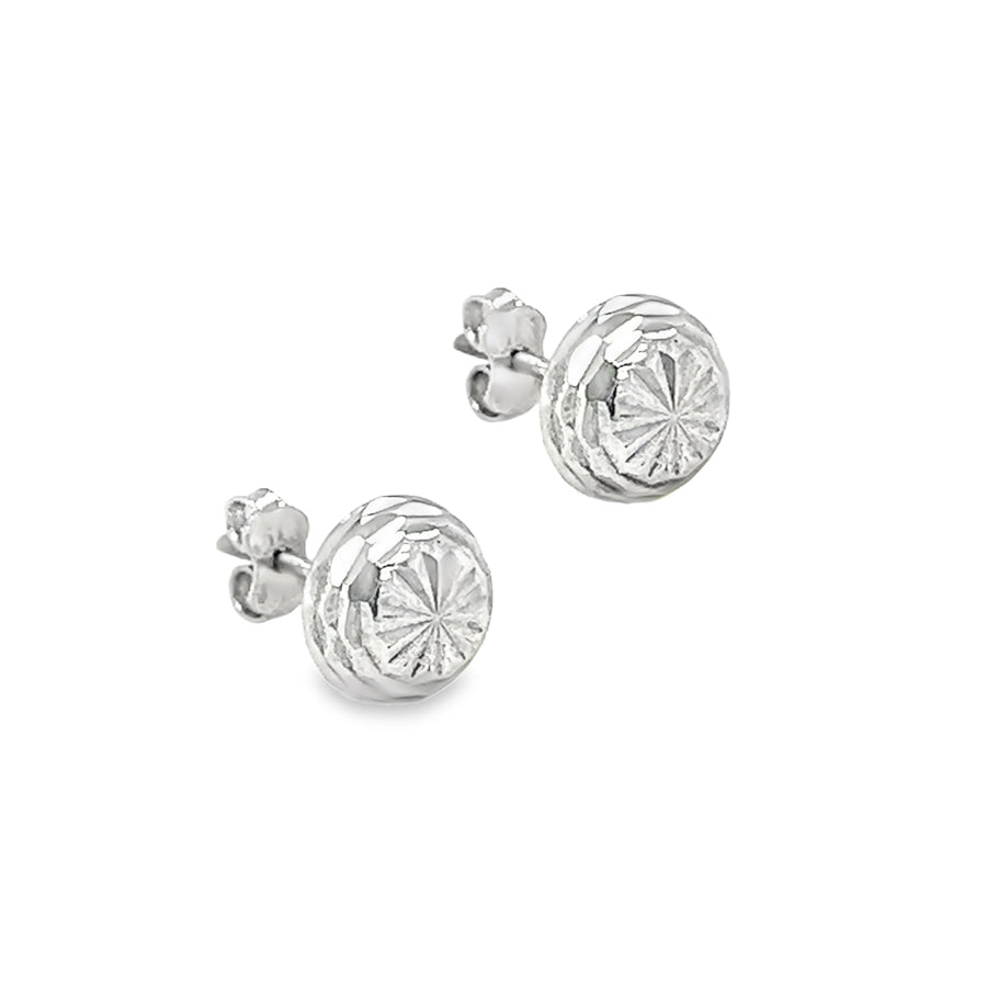 9ct White Gold Diamond Cut Stud Earrings