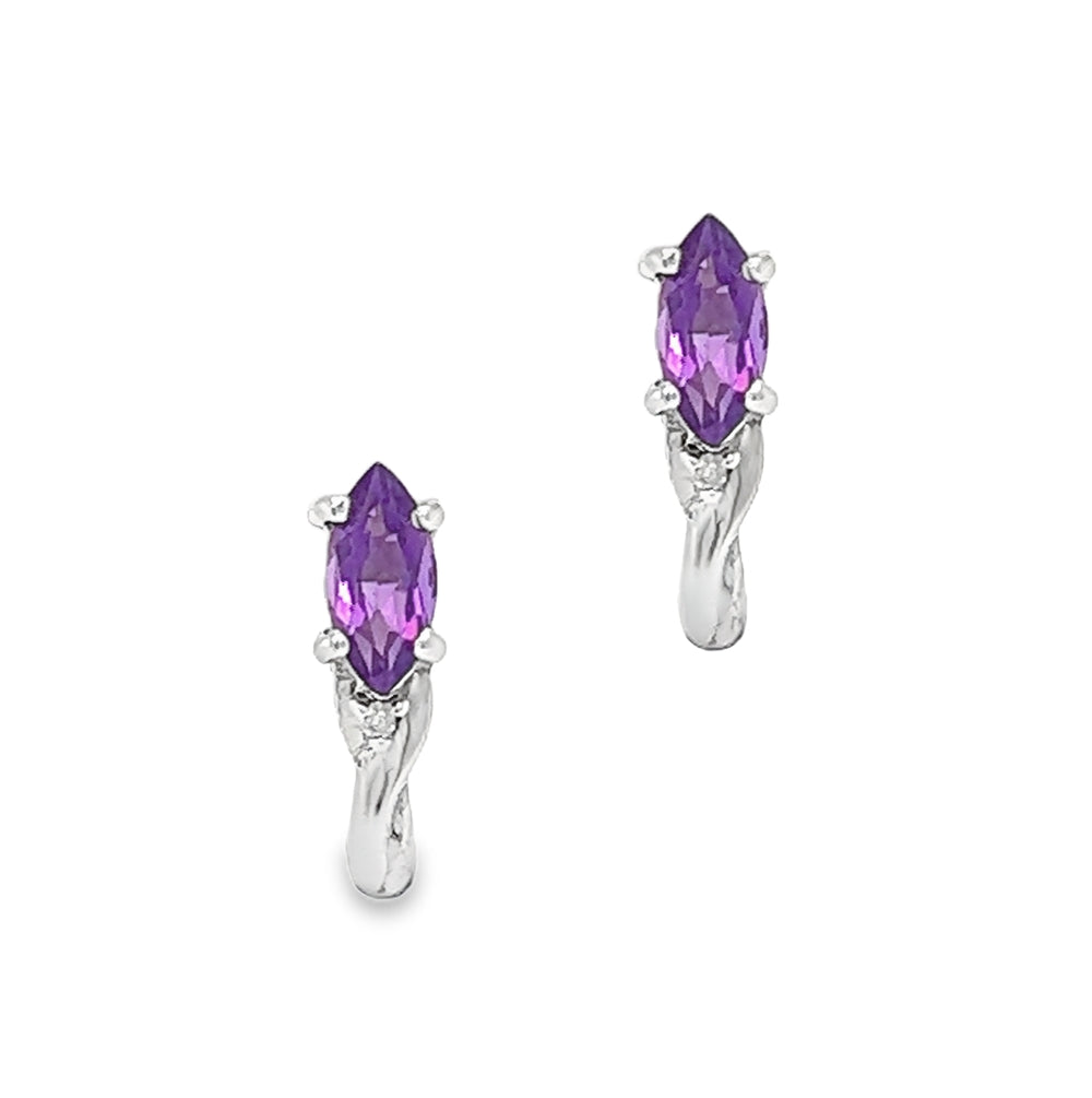 9ct White Gold Marquise Amethyst Stud Earrings