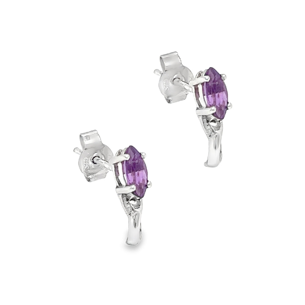 9ct White Gold Marquise Amethyst Stud Earrings side