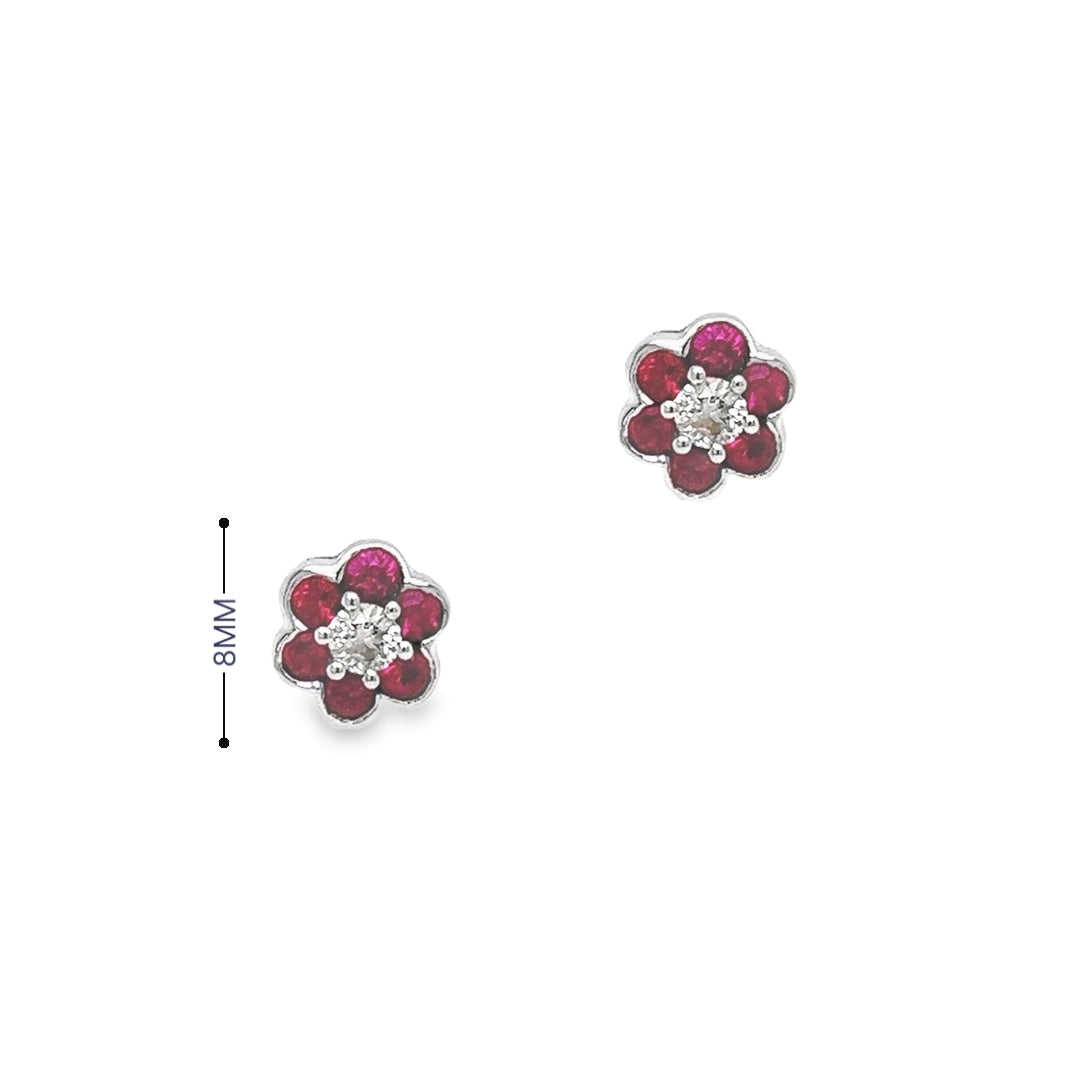 18ct White Gold Ruby & Diamond Daisy Earrings