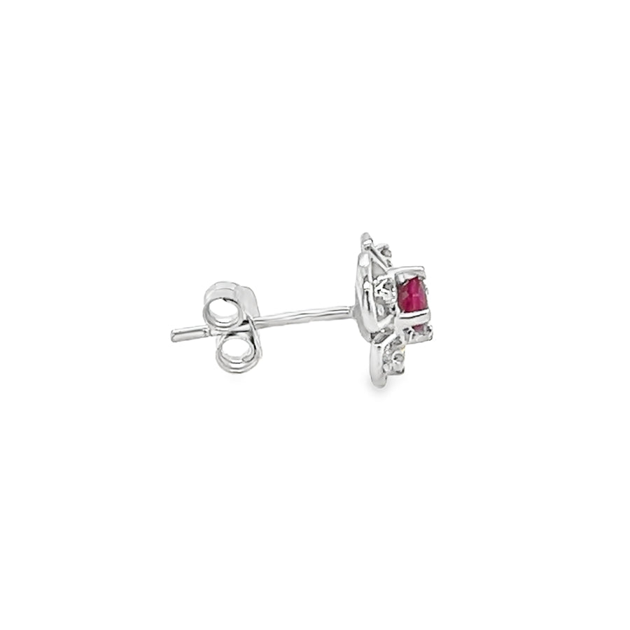 18ct White Gold Round Ruby & Diamond Cluster Earrings profile