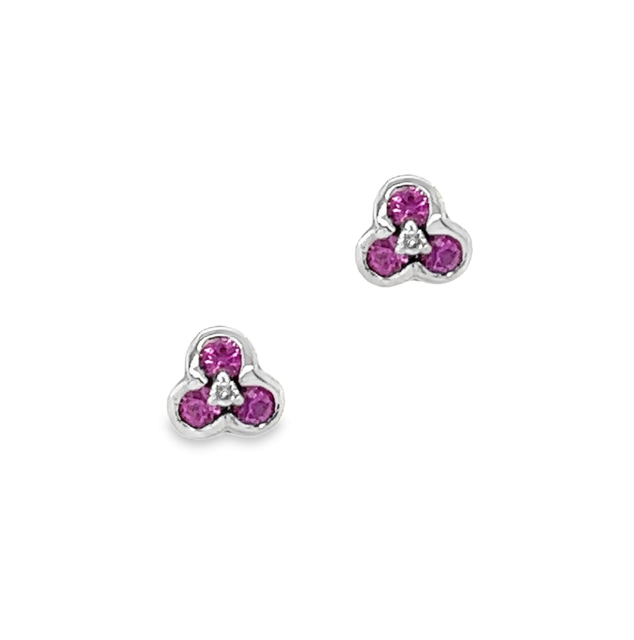 18ct White Gold Pink Sapphire & Diamond Stud Earrings