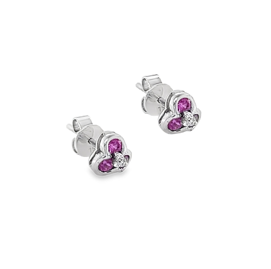 18ct White Gold Pink Sapphire & Diamond Stud Earrings side