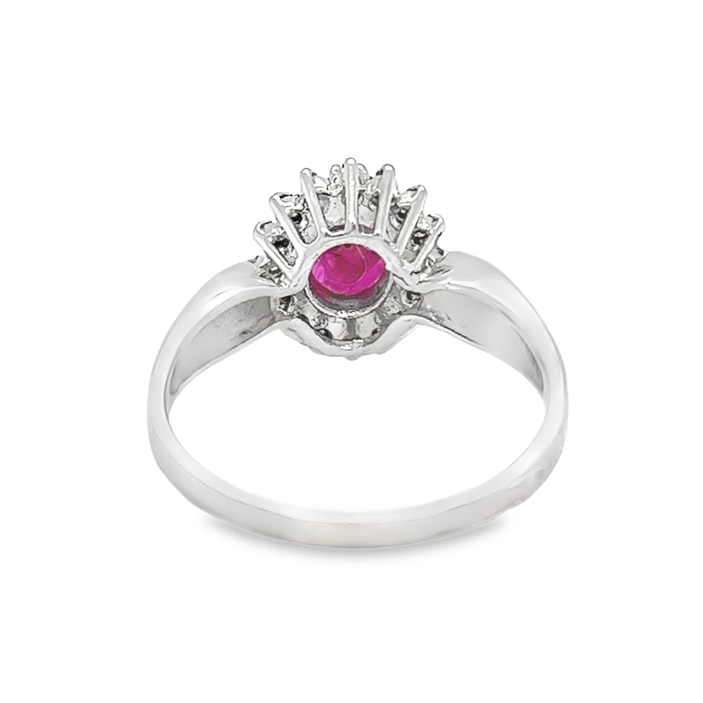 Ruby & Diamond Oval Cluster Ring 9ct White Gold rear