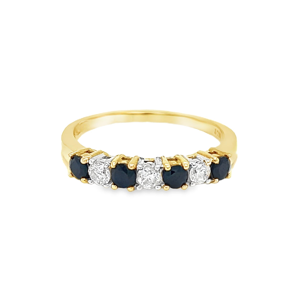 Sapphire & Diamond 7 Stone Eternity Ring 18ct Gold