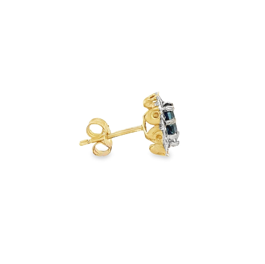 9ct Gold Blue Topaz & Diamond Cluster Earrings profile