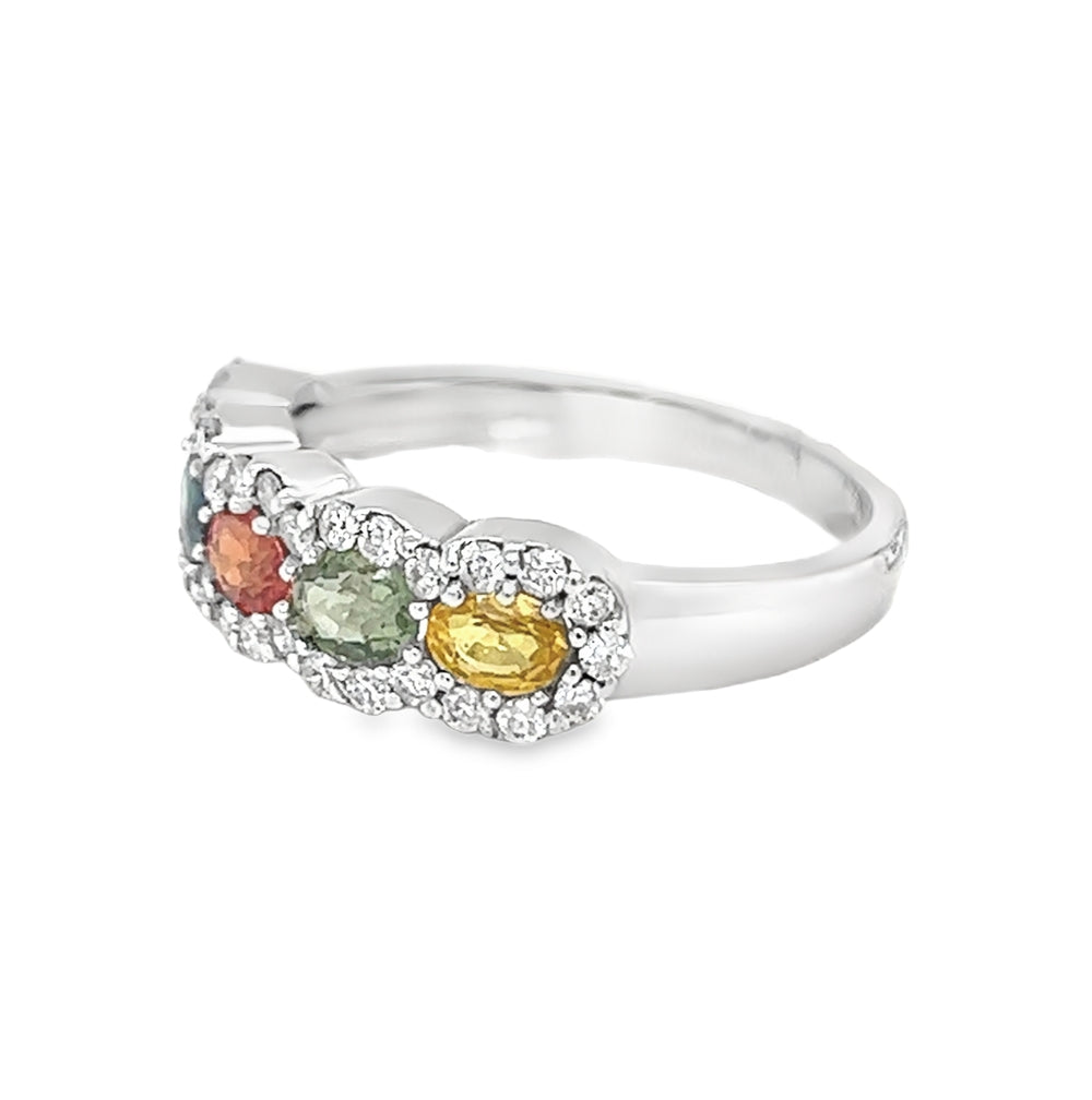 Pre Owned 18ct White Gold Multi Colour Sapphire & Diamond Ring