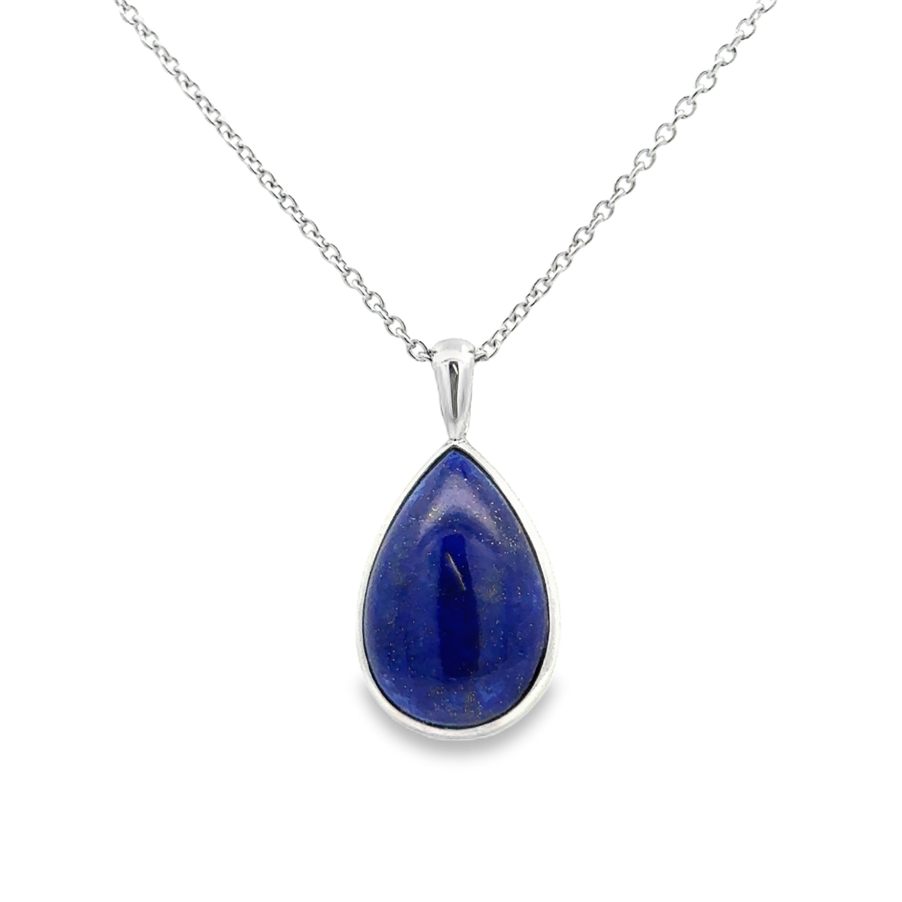 9ct White Gold Lapis Teardrop Necklace