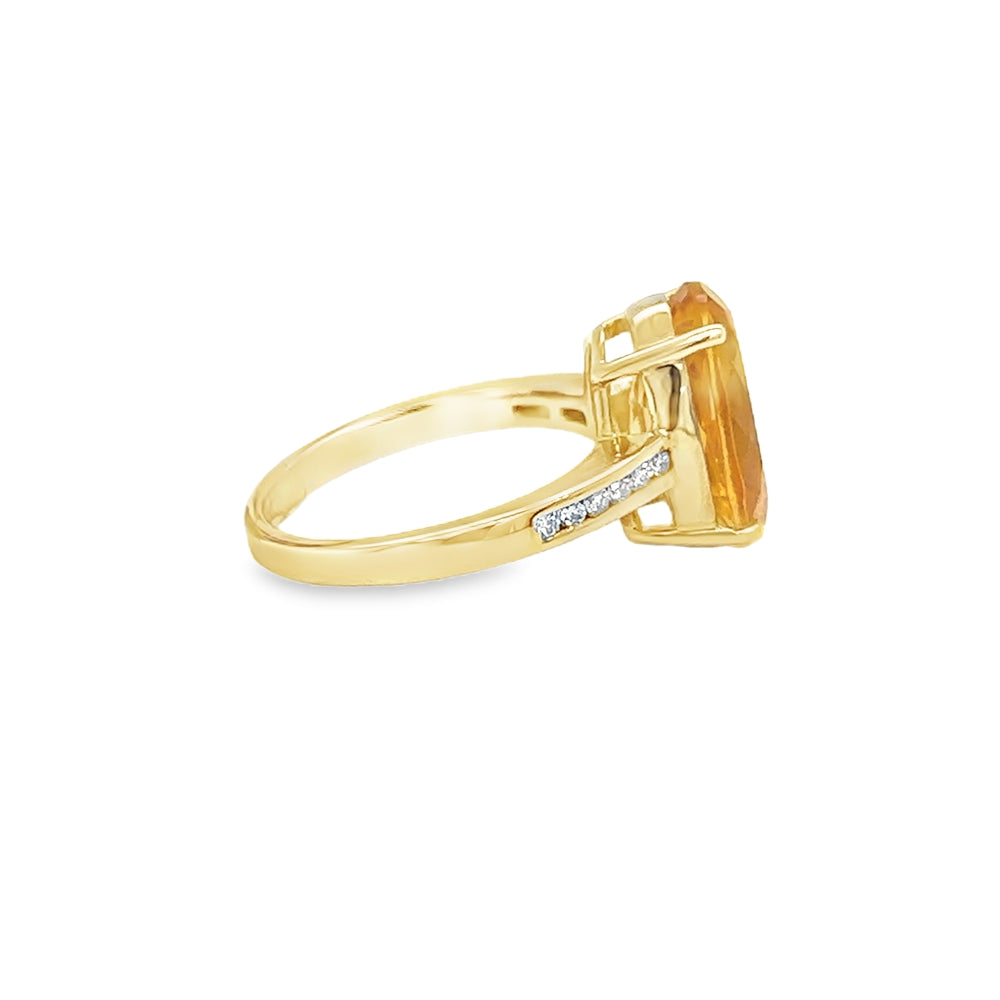 Oval Citrine & Diamond 9ct Yellow Gold Ring side 2
