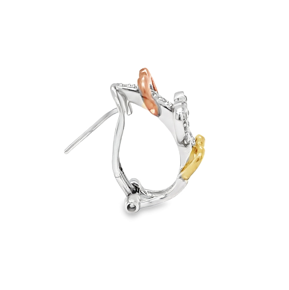 9ct 3 Colour Gold Diamond Heart Half Hoop Earrings profile