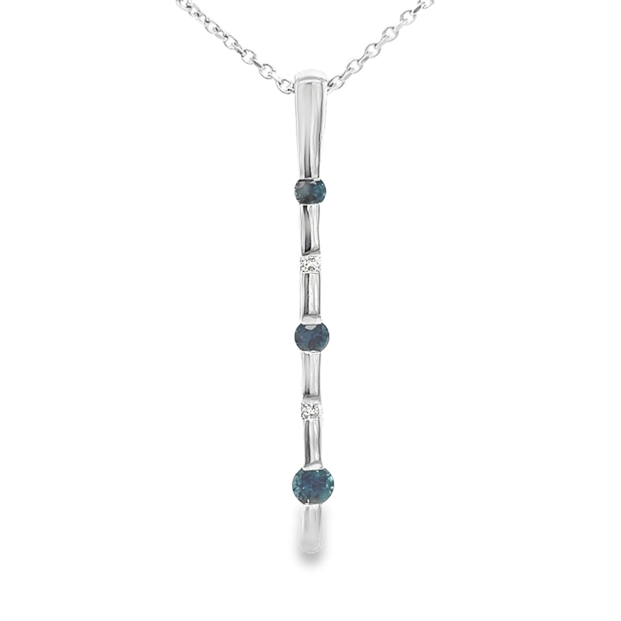 18ct White Gold Sapphire & Diamond Bar Pendant