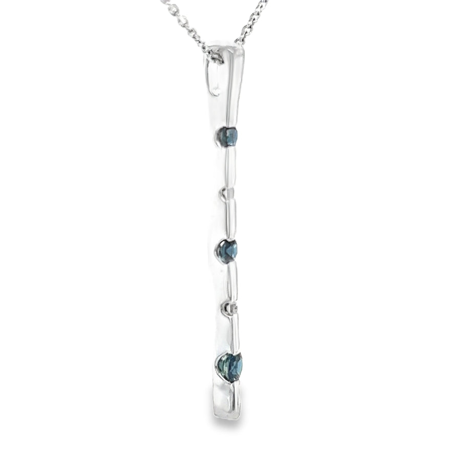 18ct White Gold Sapphire & Diamond Bar Pendant side