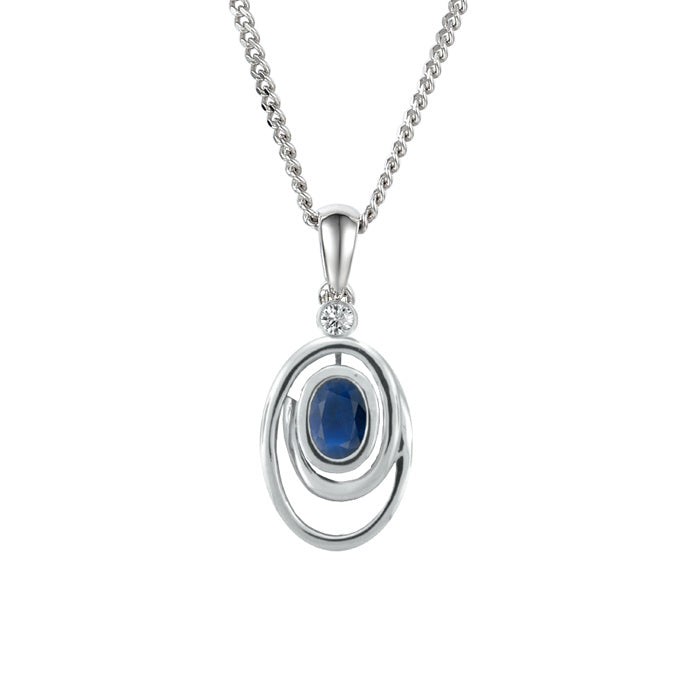 9ct White Gold Sapphire & Diamond Swirl Pendant