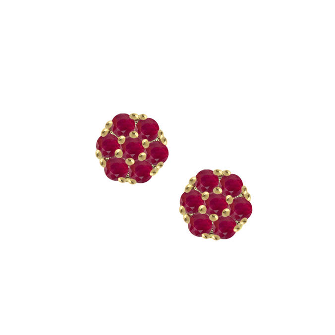 Ruby Daisy Stud Earrings 9ct Gold by Amore