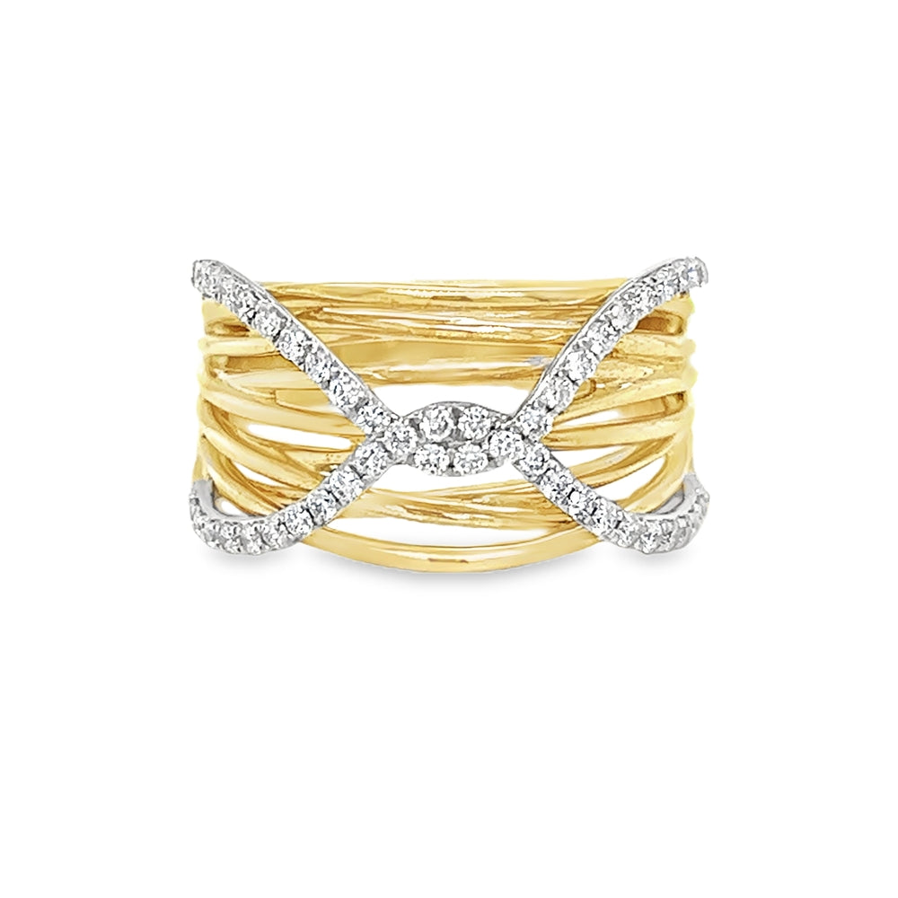 9ct Gold Cross Over Diamond Ring by Amore