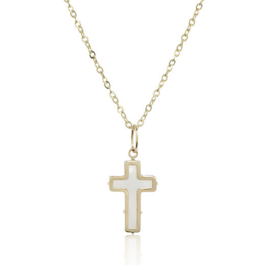 9ct Yellow Gold Mother of Pear Cross Necklace