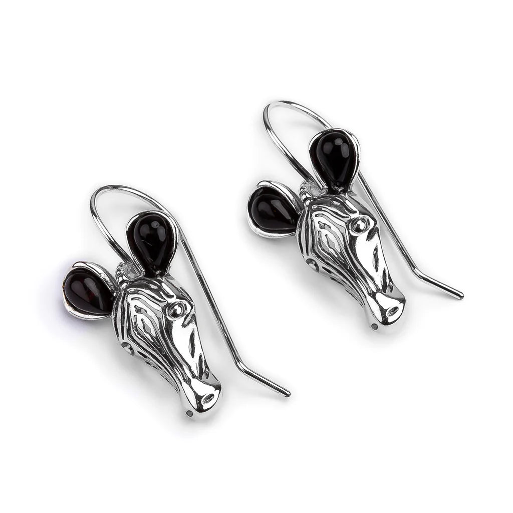 Henryka Zebra Hook Earrings in Silver & Cherry Amber
