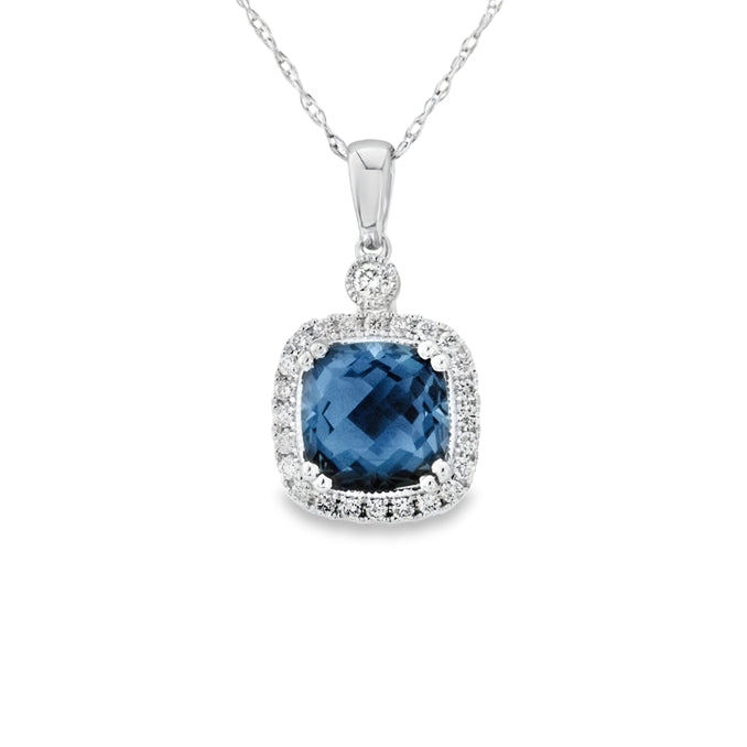 London Blue Topaz & Diamond Necklace 9ct White Gold 6U41WDBT