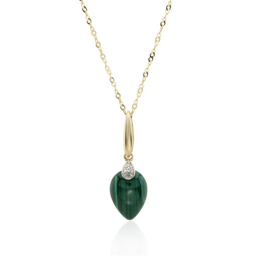 9ct Yellow Gold Malachite & Diamond Necklace