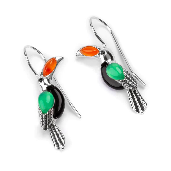 Henryka Toucan Earrings in Silver, Carnelian & Onyx