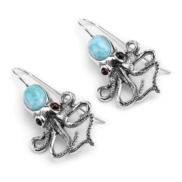 Henryka Octopus Earrings in Silver and Larimar