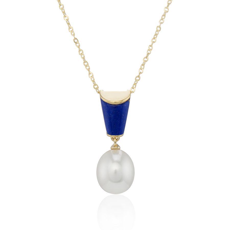 9ct Yellow Gold Lapis & Pearl Necklace