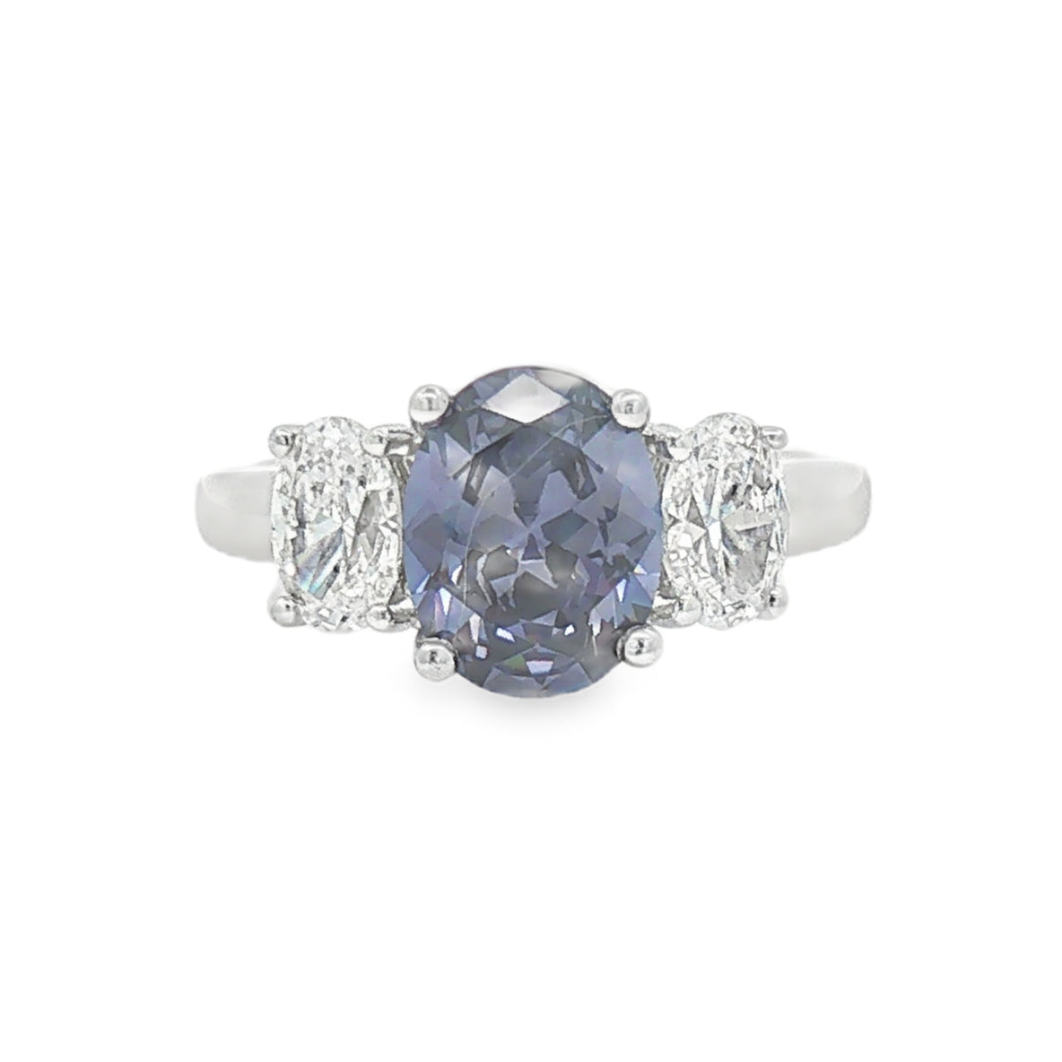 Silver Tanz & White CZ Trilogy Ring