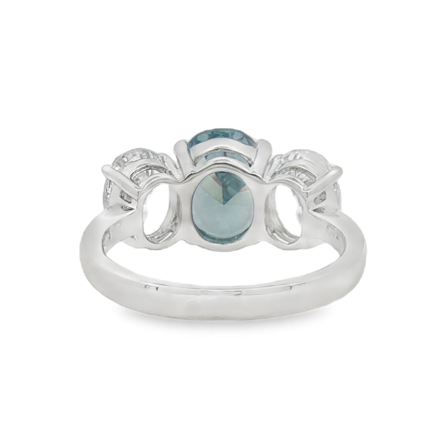 Silver Aqua Blue & White CZ Trilogy Ring REAR